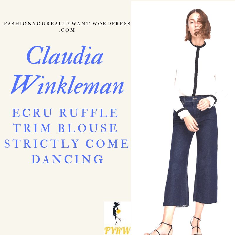 Where to get Claudia Winkleman's Strictly Ecru Black Ruffle Trim Blouse November 2018