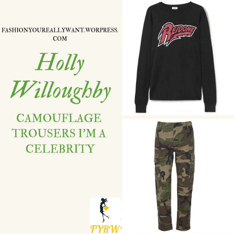 Where to get Holly Willoughby I'm a Celebrity camouflage trousers Re/done t-shirt November 2018
