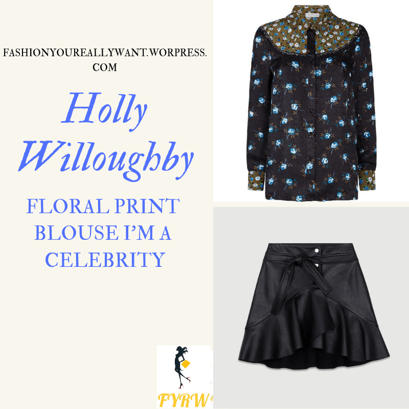Where to get Holly Willoughby I'm a Celebrity black floral blouse black leather skirt black boots outfit blog November 2018