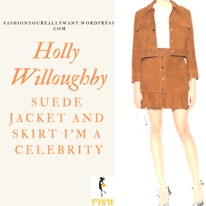 Where to get Holly Willoughby brown suede shirt jacket and skirt I'm a Celebrity November 2018