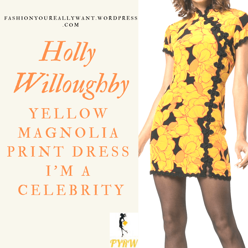 Where to get Holly Willoughby yellow and orange floral mini dress with black trim outfit blog November 2018