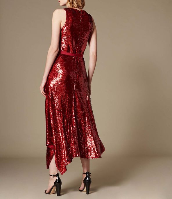 Karen Millen Sequin Belted Midi Dress back view