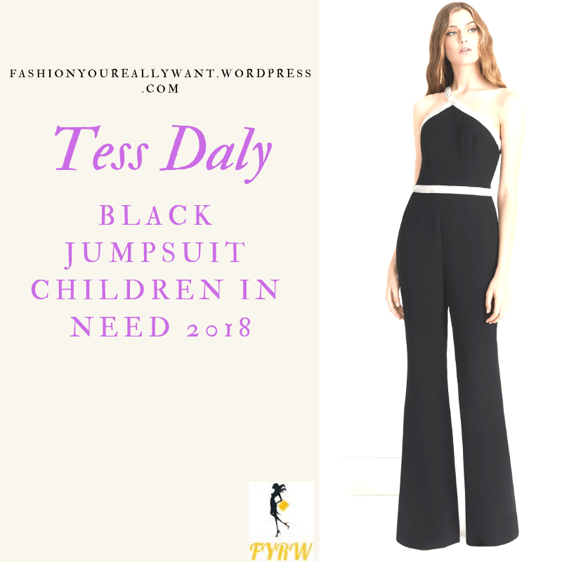 Where to get Tess Daly black embellished jumpsuit children in Need 2018