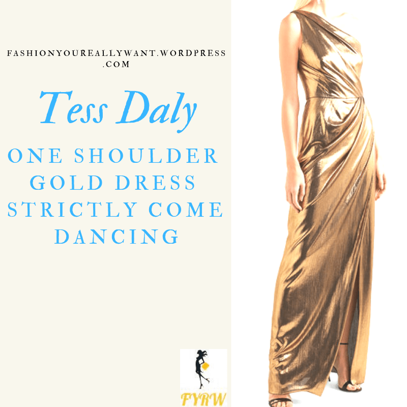 Where to get Tess Daly Strictly one shoulder gold dress outfit blog November 2018