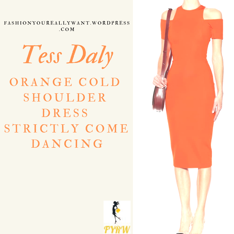 Where to get Tess Daly Strictly orange cold shoulder dress outfit blog November 2018