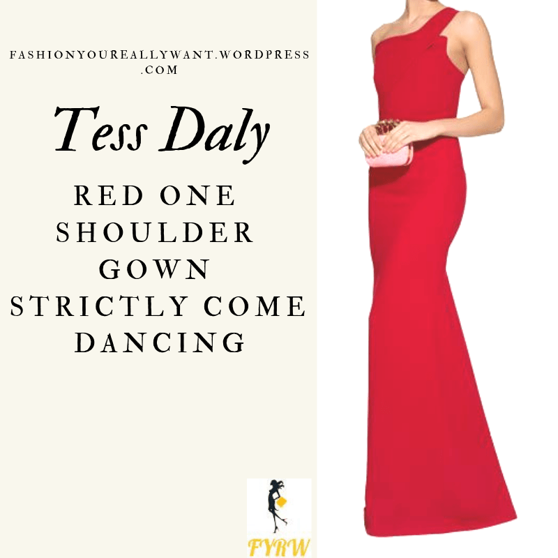 Where to get Tess Daly Strictly red one shoulder gown dress November 2018