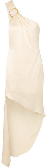Haney Nadia One-shoulder Embellished Hammered Silk-satin Dress