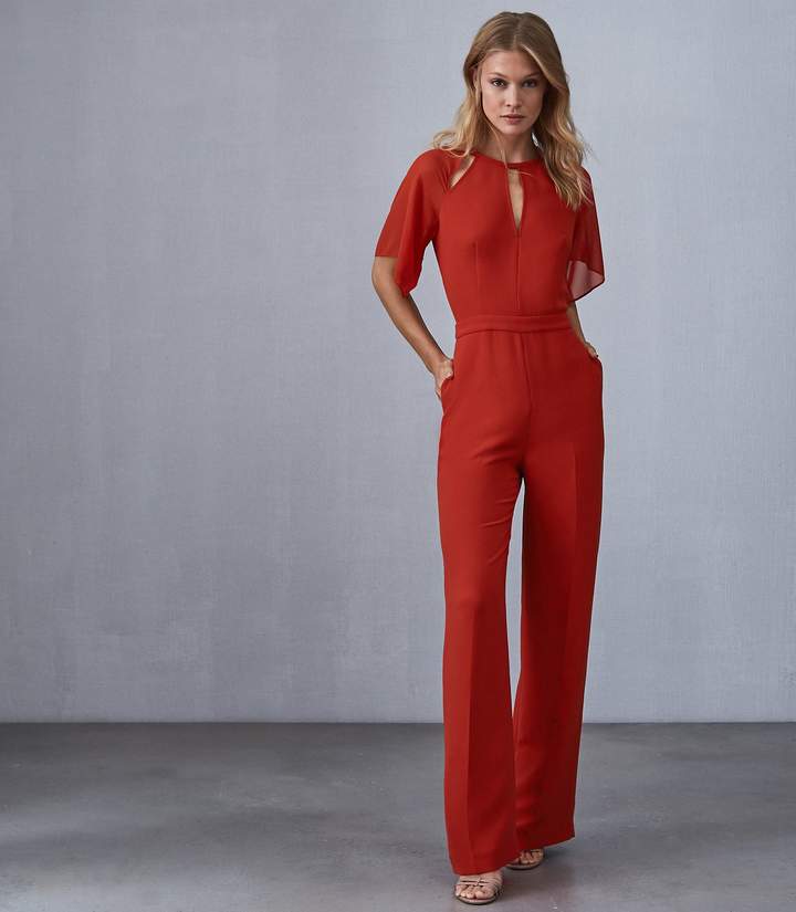 REISS Scarlet - Wide Leg Jumpsuit in Red