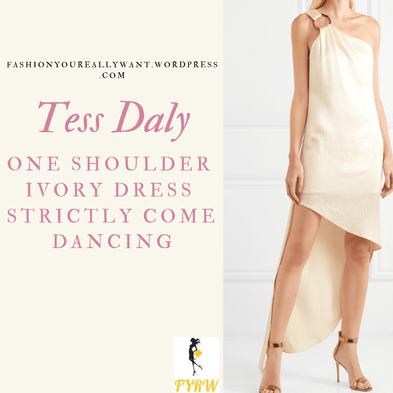 Where to get Tess Daly Strictly final one shoulder ivory ring dress outfit blog December 2018