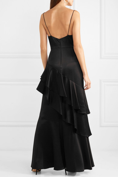 Alice + Olivia - Lauralei Ruffled Satin Gown - Black back view
