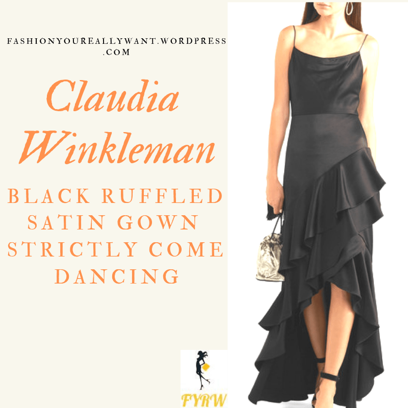 Where to get Claudia Winkleman Strictly black satin ruffle camisole gown outfit blog December 2018