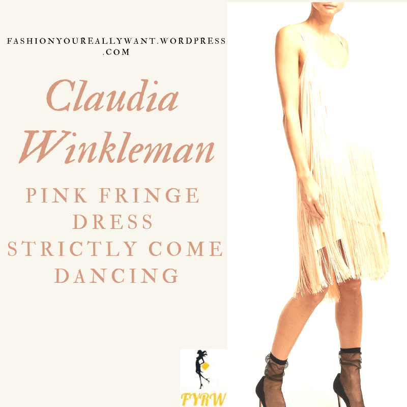 Where to get Claudia Winkleman Strictly pink nude fringe slip dress outfit blog December 2018