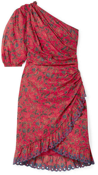 Isabel Marant Étoile Esther One-shoulder Embroidered Floral-print Cotton Mini Dress