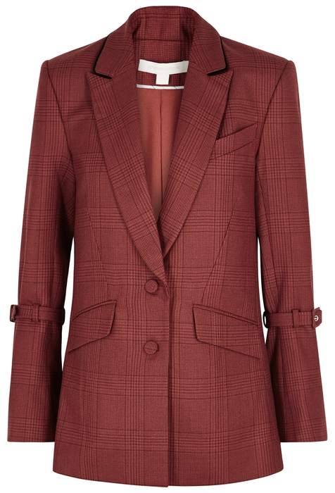 Jonathan Simkhai Red Checked Wool Blazer