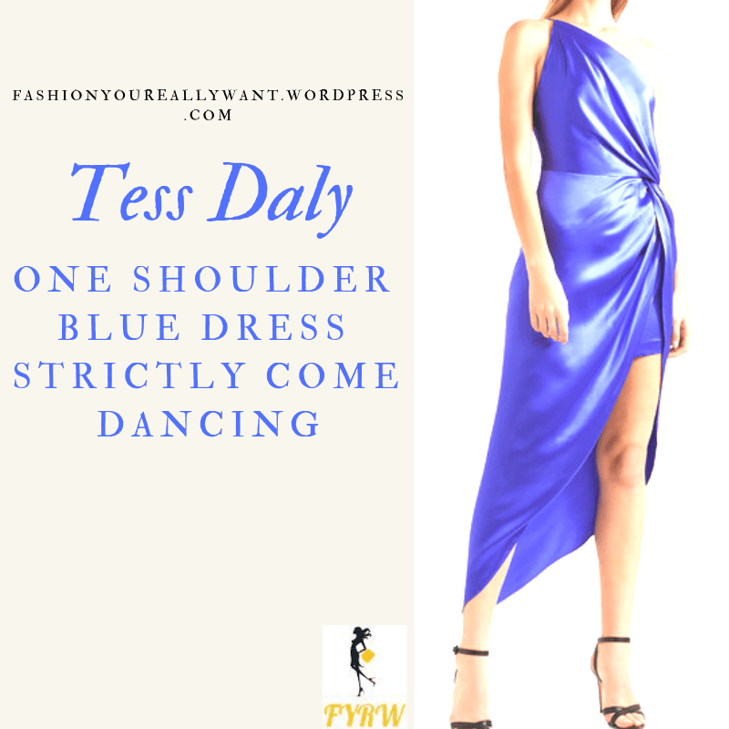 Where to get Tess Daly Strictly One Shoulder Blue Dress asymmetric outfit blog December 2018