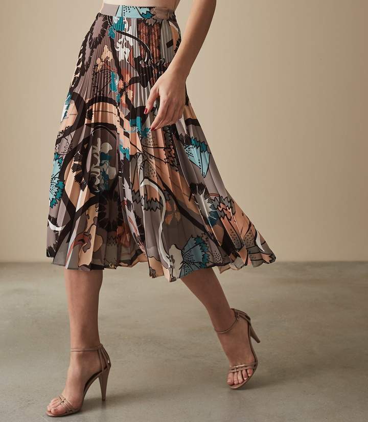 reiss lolita - pleated midi skirt in multi