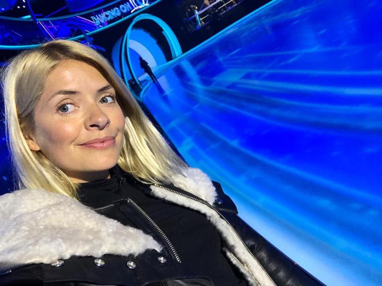 where to get holly willoughby black and white shearling biker jacket january 2019