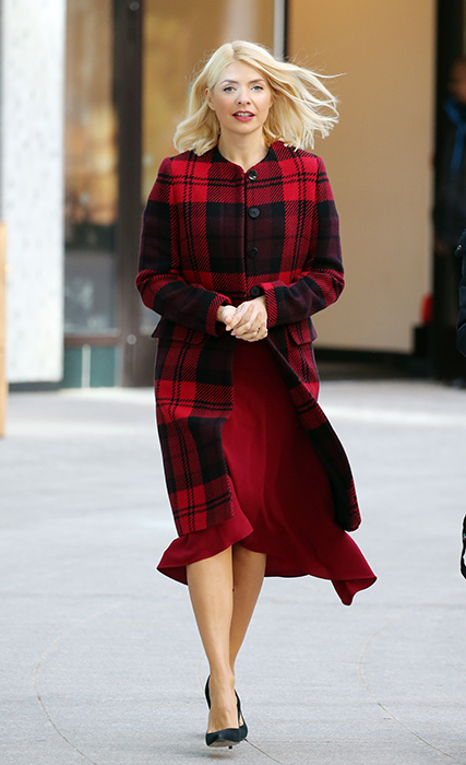 where to get Holly Willoughby This Morning outfit red and black check coat January 2019