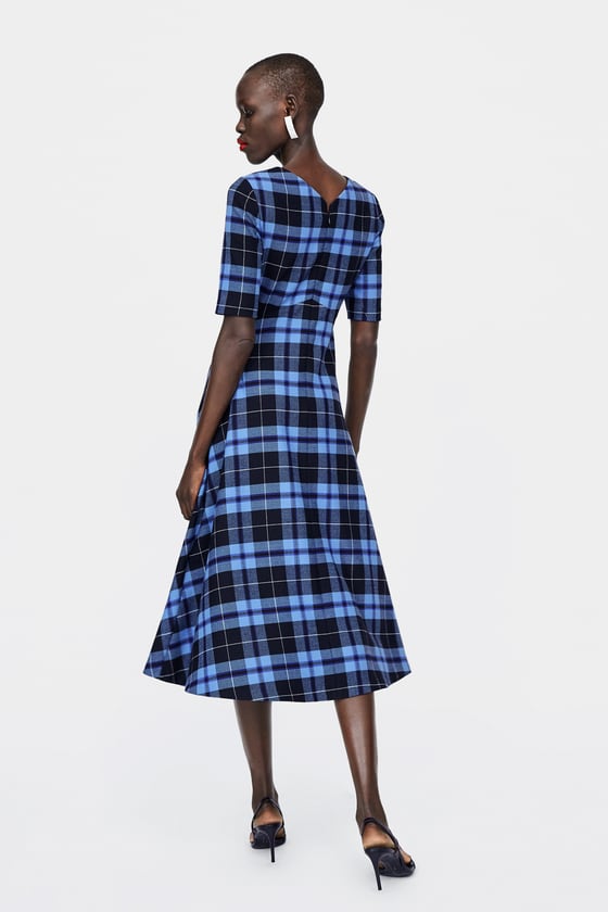 zara check print dress back view