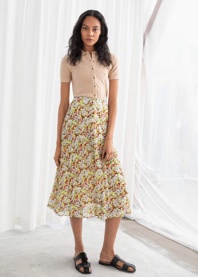 And other stories Floral Pleated Midi Skirt