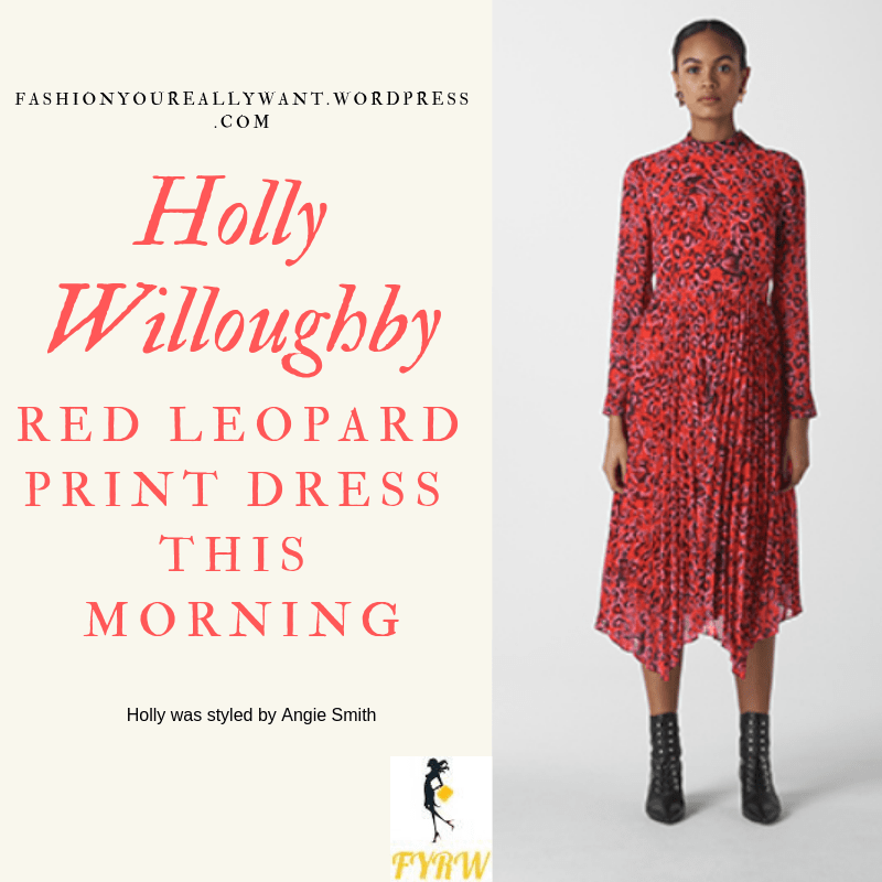 Where to get Holly Willoughby  This Morning outfit today Red Leopard Print Dress nude suede court shoes blog March 2019