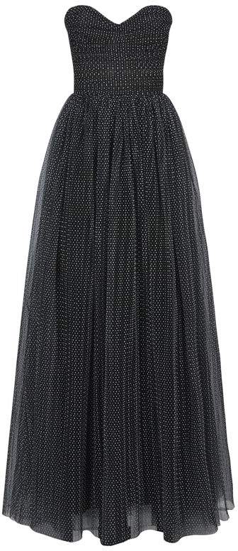 Monique Lhuillier Strapless Tulle Polka Dot Gown