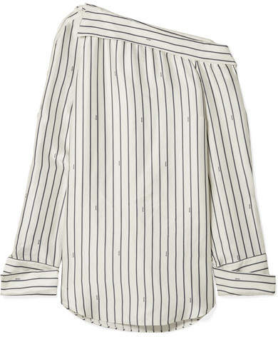 Monse - Oversized One-shoulder Pinstriped Satin Shirt - Ivory