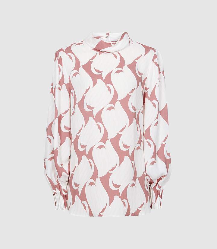 Reiss Adina Print - Swirl Printed Blouse in Pink white