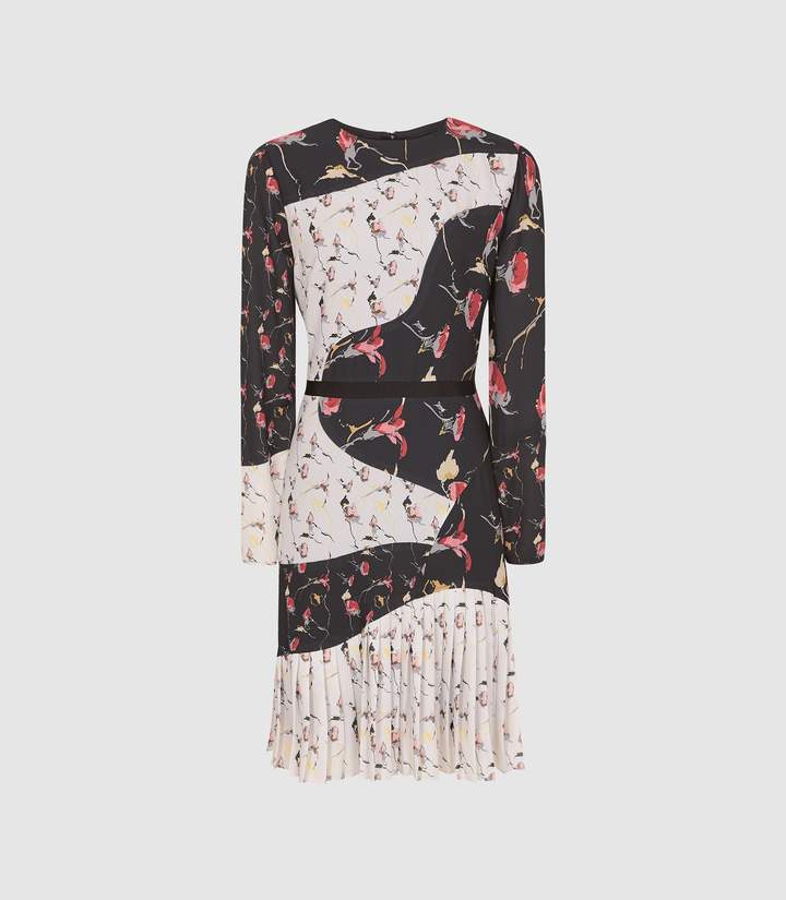 Reiss Mara - Bold Floral Printed Dress in Black white
