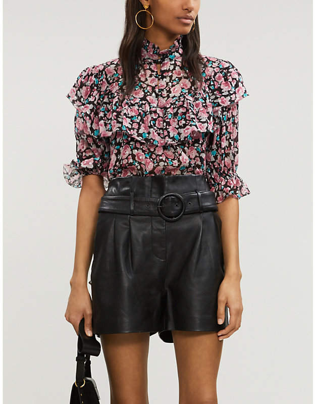 The Kooples Floral-print ruffled silk blouse
