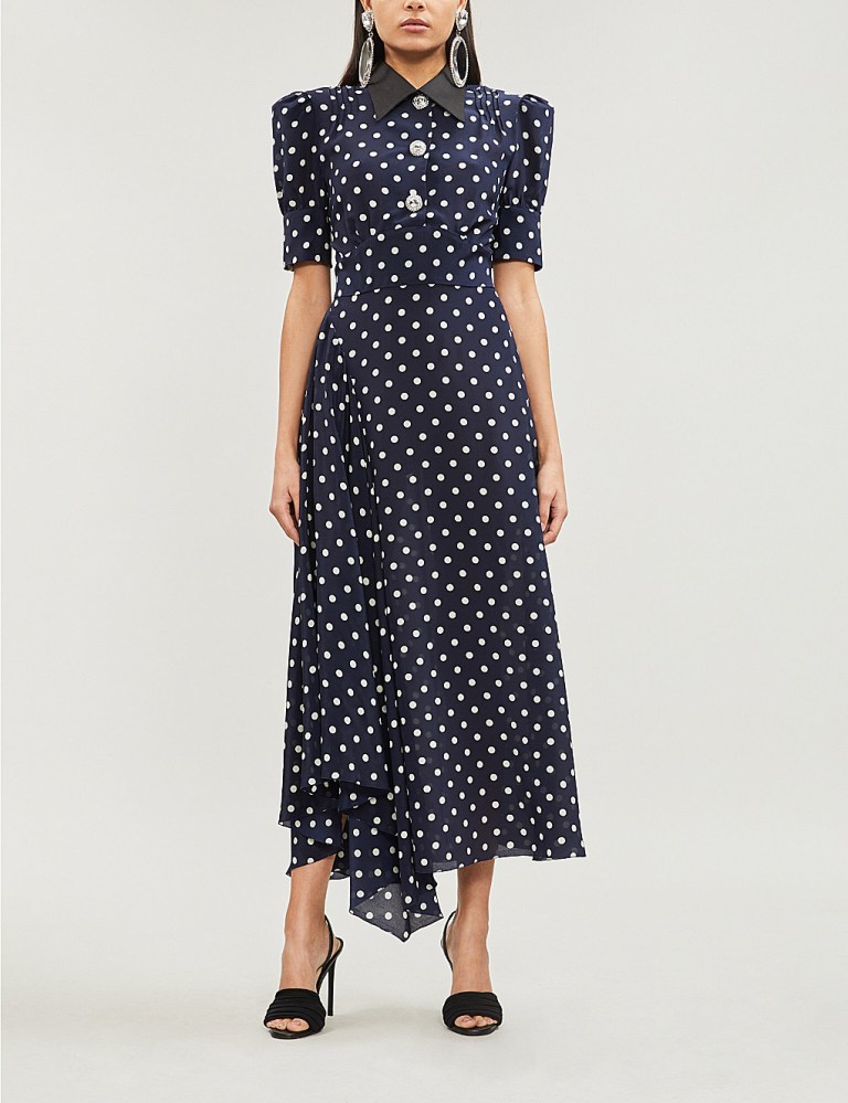 Alessandra Rich Embellished polka dot silk-chiffon midi dress