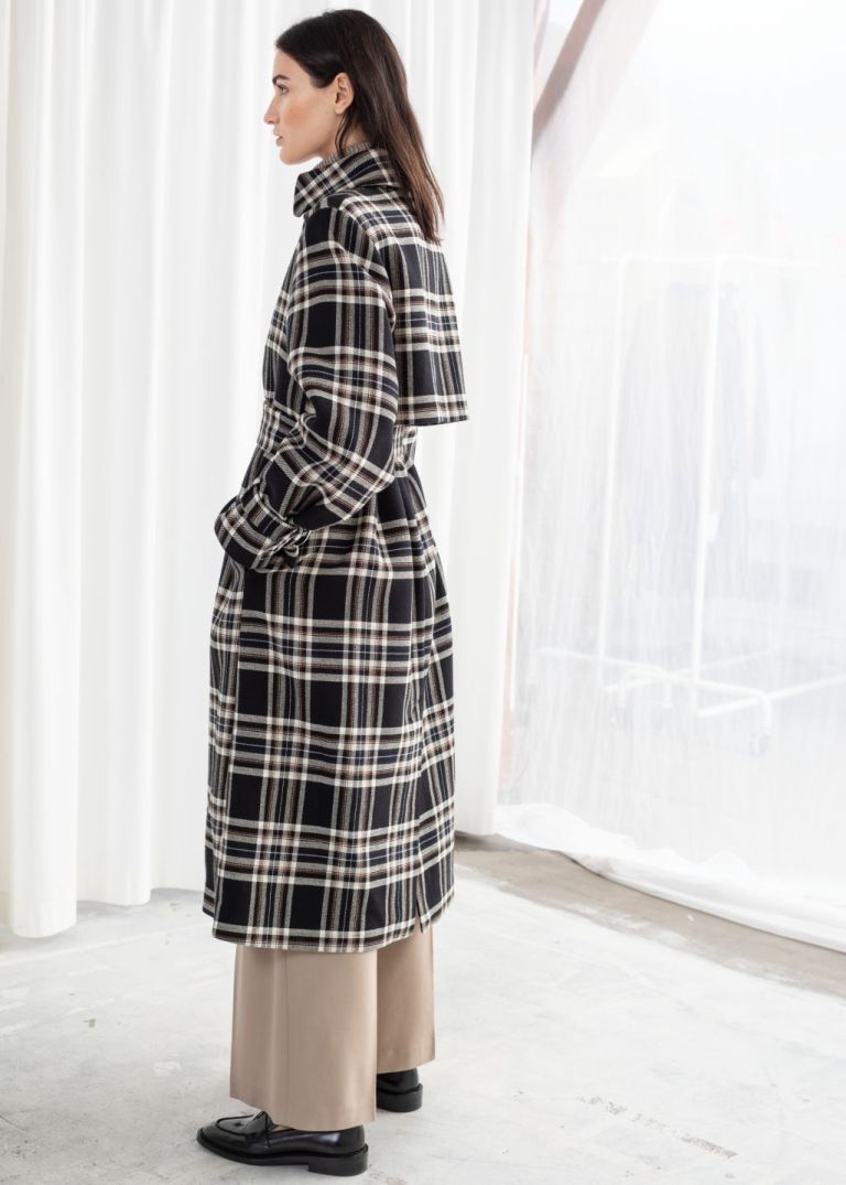 And other stories Belted Plaid Trench Coat back view