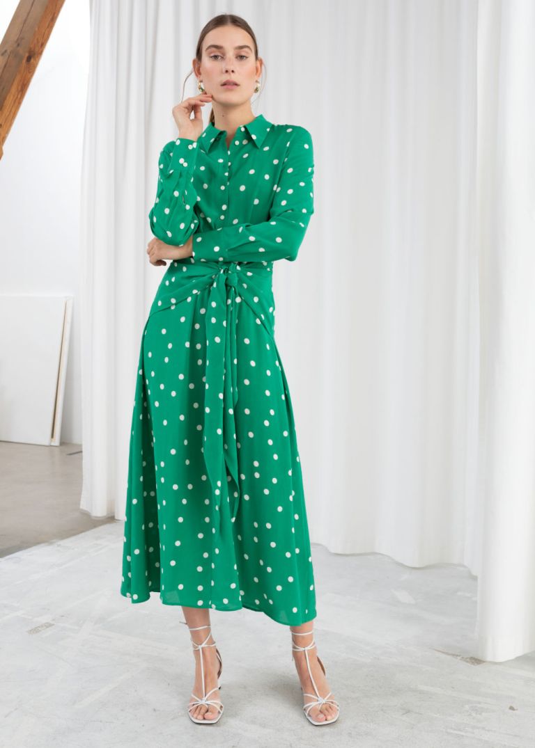 And Other Stories Polka Dot Waist tie midi Dress