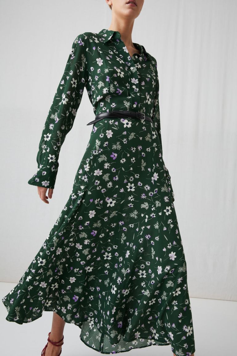 Arket floral crepe dress green