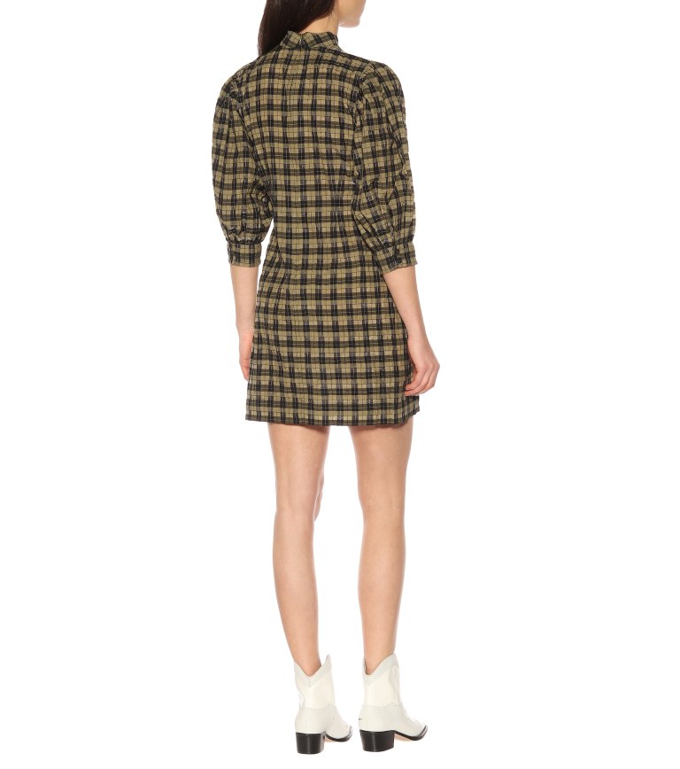 Ganni Checked cotton-blend minidress back view