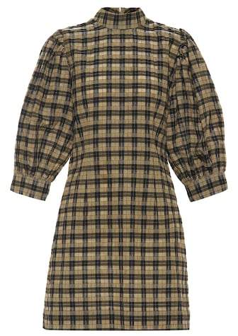 Ganni Checked cotton-blend minidress