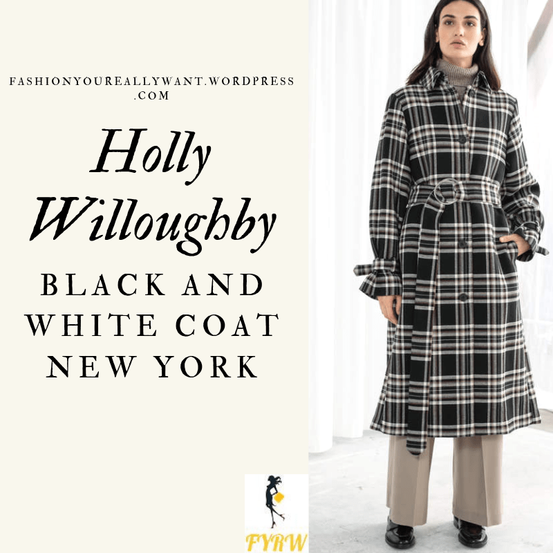 Where to get Holly Willoughby Black and White Coat black white and grey floral dress New York outfit blog March 2019