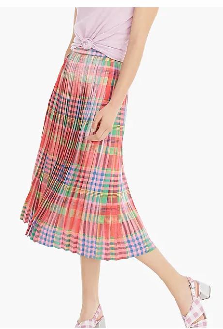 J Crew Pleated Midi skirt in Shimmering Plaid