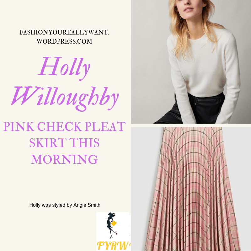 How to Get Holly Willoughby  This Morning Pink Check Pleat Skirt outfit today #HollyWilloughby #ThisMorning #hwstyle #fashionyoureallywant