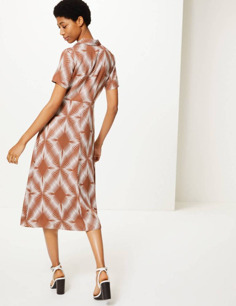 M&amp;S Collection Diamond Print Shirt Midi Dress back view