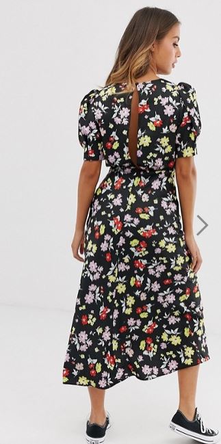 ASOS DESIGN midi tea dress in bright grunge floral print back view