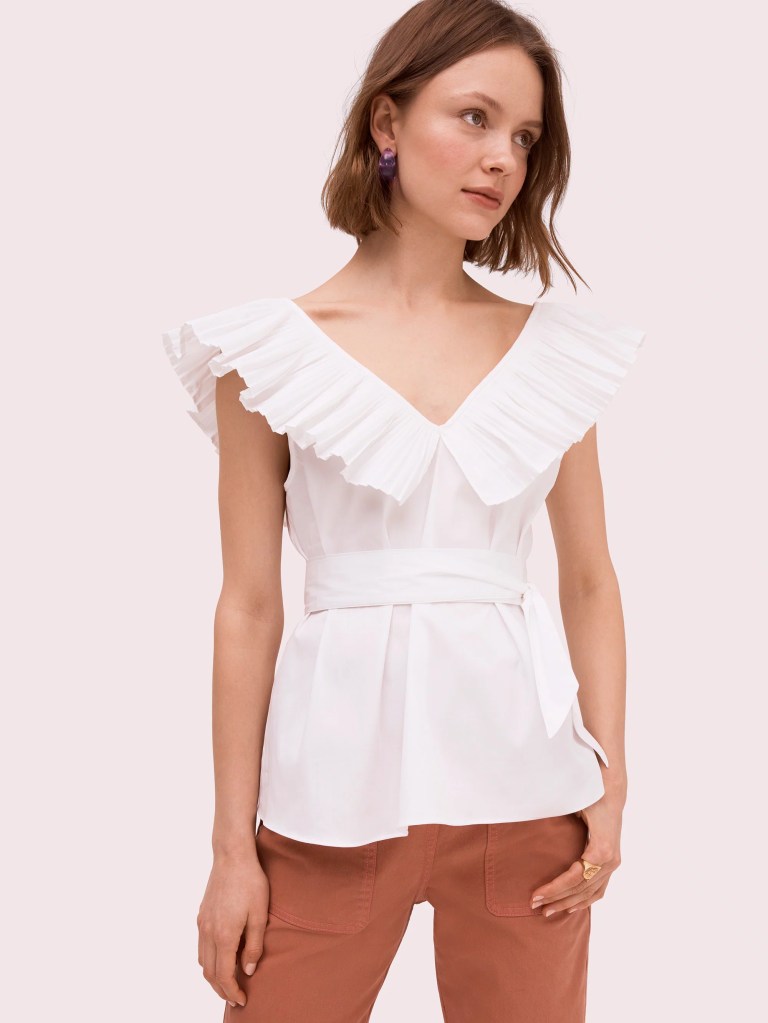Kate Spade Ruffle Neck Tie Waist Top
