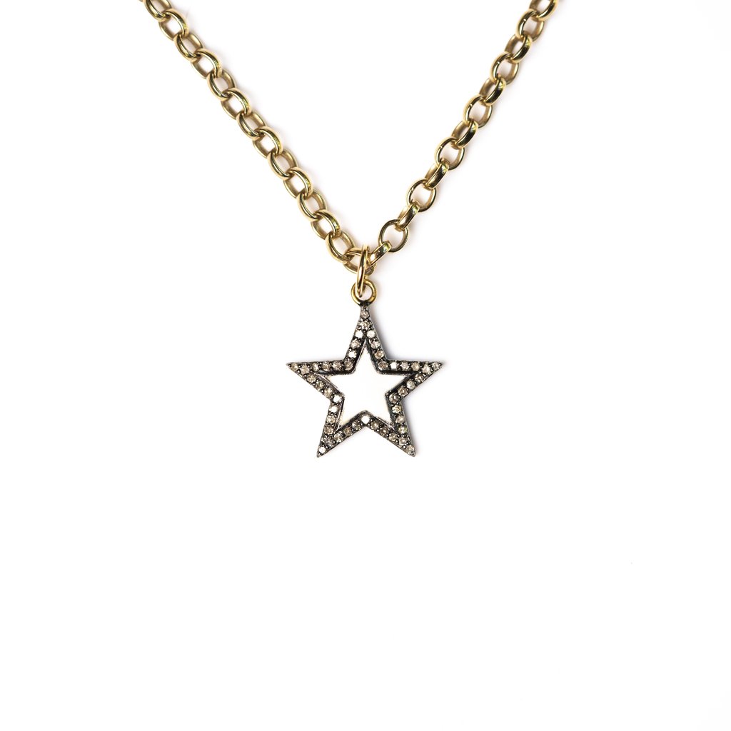 Kirstie le Marque Diamond &amp; White Enamel Chucky Star Necklacw