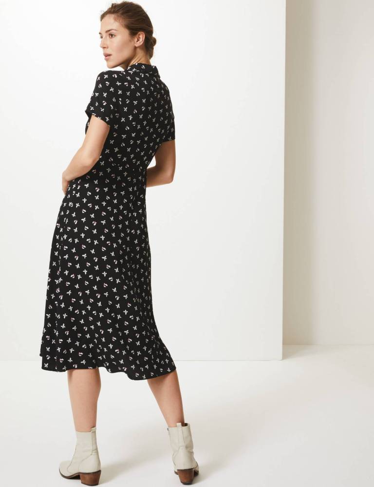 M&amp;S Collection Floral Print shirt Midi Dress back view