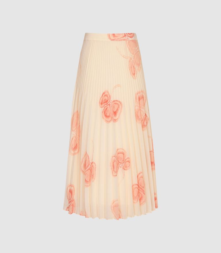 Reiss Aya Peaches and Cream Pleated Midi Skirt v2