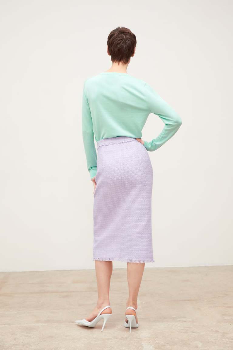 Zara Tweed Skirt With Rhinestone Buttons back view