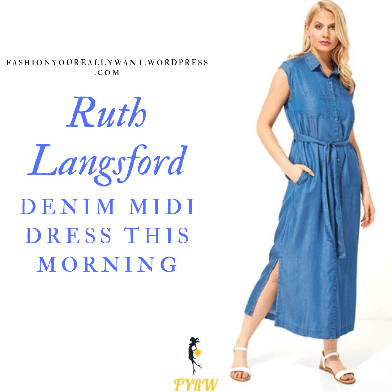 How to find Ruth Langsford  This Morning outfit today sleeveless blue denim button midi dress blog July 2019