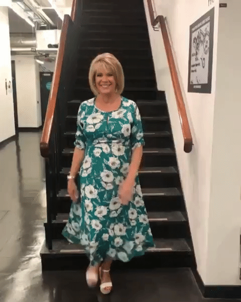 How to find Ruth Langsford This Morning outfit today green and white floral dress white wedges July 2019 video Ruth Langsford