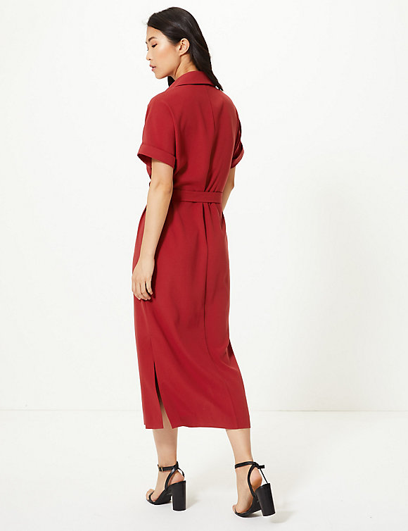 M&S Collection Crepe Tie Front Maxi Shirt Dress back view