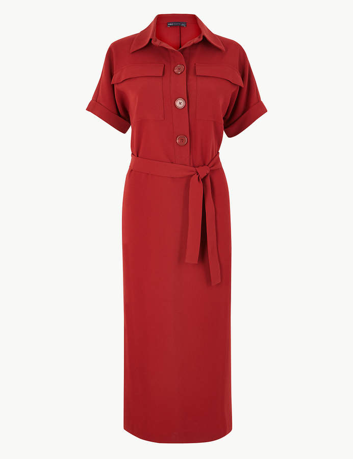 M&S Collection Crepe Tie Front Maxi Shirt Dress v2